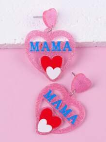 1 Pair Minimalist Mother's Day Pink Hollow Heart Acrylic Earrings, Creative Design For Women