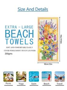 1pc Prachtige Bloemen Stranddeken, Extra Zachte Microvezel Extra Grote Strandhanddoek, Zeer Absorberende Badhanddoek, Geschikt Voor Reizen, Zwembad, Duiken, Surfen, Yoga, Kamperen, Verschillende Maten, Strandaccessoires Zomer, Vakantie