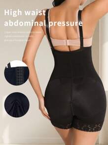 1PC Popular Ladies' Non-Roll Edge Base Layer Suitable For All Seasons, Featuring Elastic Snap Buttons, Detachable Suspenders, Lace Trim, Long Bodysuit, Waist-Cinching, Hip-Lifting, And Shaping One-Piece.