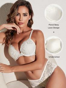 Sujetador de encaje con efecto push-up para mujer, con aros acolchados cómodos, de tacto suave y acogedor, con tirantes ajustables, lencería casual para uso en casa y diario