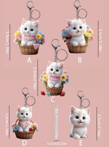 1 pieza Llavero de acrílico decorativo con diseño de gato y flor en estilo casual y adorable, accesorio encantador para mochila, colgar en el auto, accesorios de auto para todas las temporadas, bolso, regalo