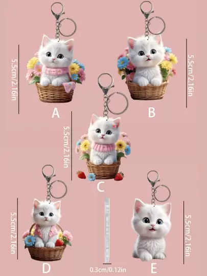 1pc Cute Acrylic Cat & Flower Pattern Keychain, 3D Design Casual Party Decor, Lovely Style Gift For Women, Charming Accessory For Backpack, Car Hanging, All Seasons