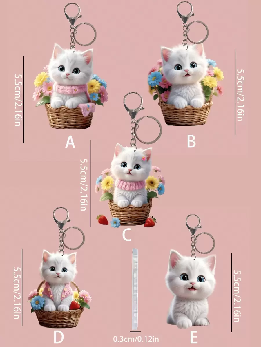 1个可爱亚克力猫咪花朵图案钥匙扣,3D设计,休闲派对装饰,可爱风格,女士礼物,背包、汽车挂饰的迷人配件,四季皆宜 - 彩色 - 查看 1