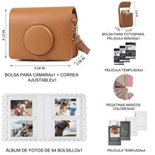 Compatible With Fujifilm Inst Ax Mini EVO Camera Case, PU Leather Camera Bag Set With Adjustable Strap, Detachable Mini Photo Bag, Frames, Album And Screen Protector - Brown - View 3