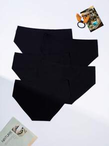 5 件大码女式无缝柔软丝滑薄纯黑色内裤，适合情人节、开斋节、圣诞节礼物，尺码 1XL-4XL