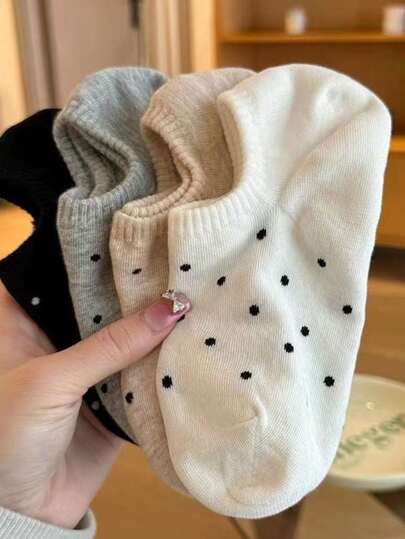 4/10 双纯色圆点百搭简约舒适柔软休闲学生风格女孩短袜