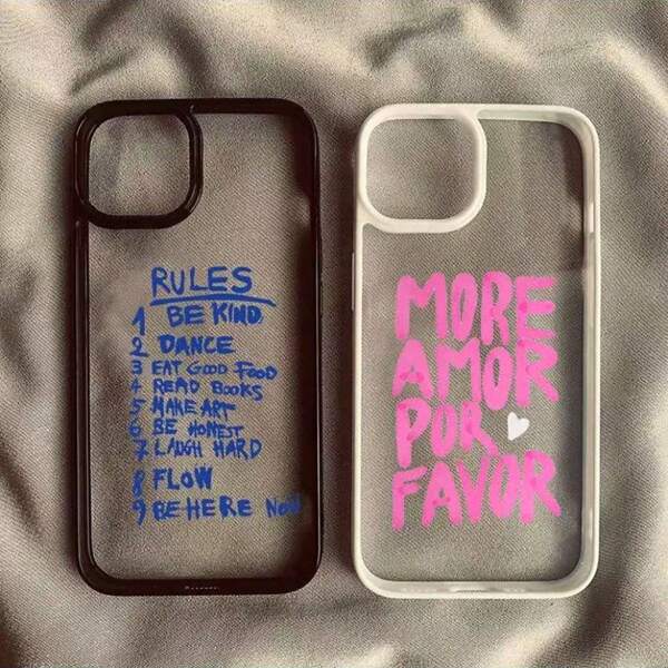 غطاء هاتف متوافق مع أيفون 16 15 بلس 13 12 11 14 برو ماكس XR XS 7 8 ، قوي ومقاوم للماء والصدمات والخدش، بتصميم ملون وأنيق بعبارة "Más amor por favor"