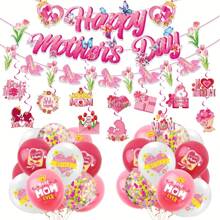 Mother Day Party Decorations, 34Pcs Mother's Day Decorations For Office Include Happy Mother Day Banner And Mother's Day Decorations Hanging Swirls, NO-DIY Glitter Happy Mother's Day Decorations Outside
