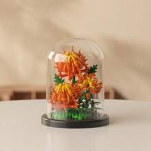 500pcs花朵积木+1pc花朵透明罩带底座支架小颗粒玩具DIY花束玫瑰百合菊花花朵积木拼装套件带展示盒 - 彩色 - 查看 4