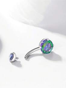 14G 肚脐环 医用不锈钢 圆形方晶锆石 肚脐杠铃肚脐环 女士 - 銀色 - 查看 10