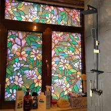 1 Roll Colorful Floral Pattern Explosion-Proof Static Cling Window Film, Translucent Privacy For Balcony, Bathroom, Bedroom, Reusable, Non-Adhesive Glass Decorative Film