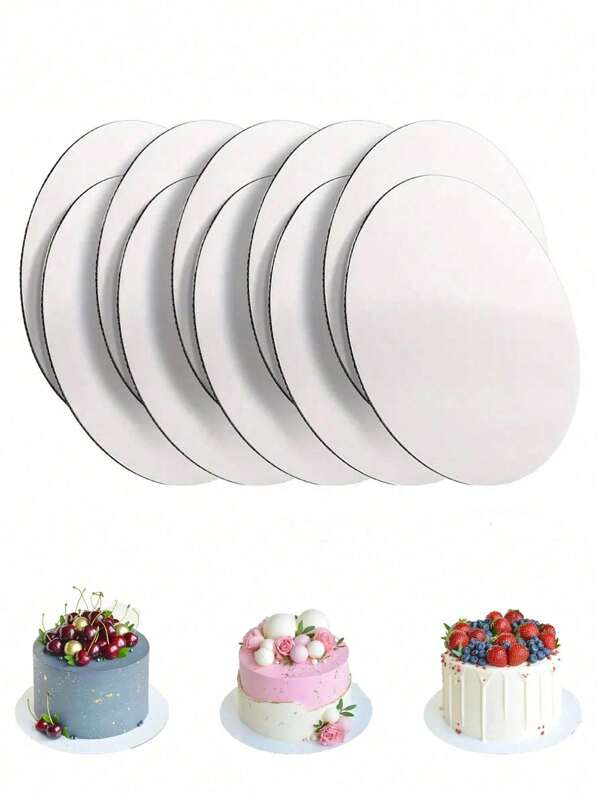 5pcs Round Cake Boards, White Corrugated Paper Cake Bases For Bakery, Bread, Cake DIY, Desserts, Wedding Celebration, Birthday Party, Cupcake Display Trays, Theme Party, Cake Decorations