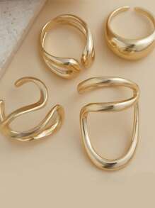 4pcs Geometric Simple Asymmetrical Hollow Arc Ring Set, Suitable For Women Daily Wear
