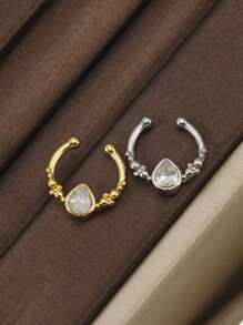 2 chiếc/1 chiếc Nhẫn mũi giả hình giọt nước đính đá Cubic Zirconia mạ vàng và bạc 18K, kẹp mũi không xỏ khuyên, trang sức xỏ khuyên giả cho cơ thể phù hợp cho nam, nữ, cặp đôi để hẹn hò và đeo hàng ngày - Nhẫn mũi zirconia nhiều lỗ giả - Xem 11