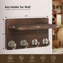 8.5 Inch Wooden Wall Mounted Key Holder Organizer, 4-Hook Entryway Decorative Wall Rack For Living Room, Kitchen (Brown) - Multicolor - View 7