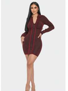 MINI DRESS WITH TRIM DETAILS AND 2 WAY ZIPPER