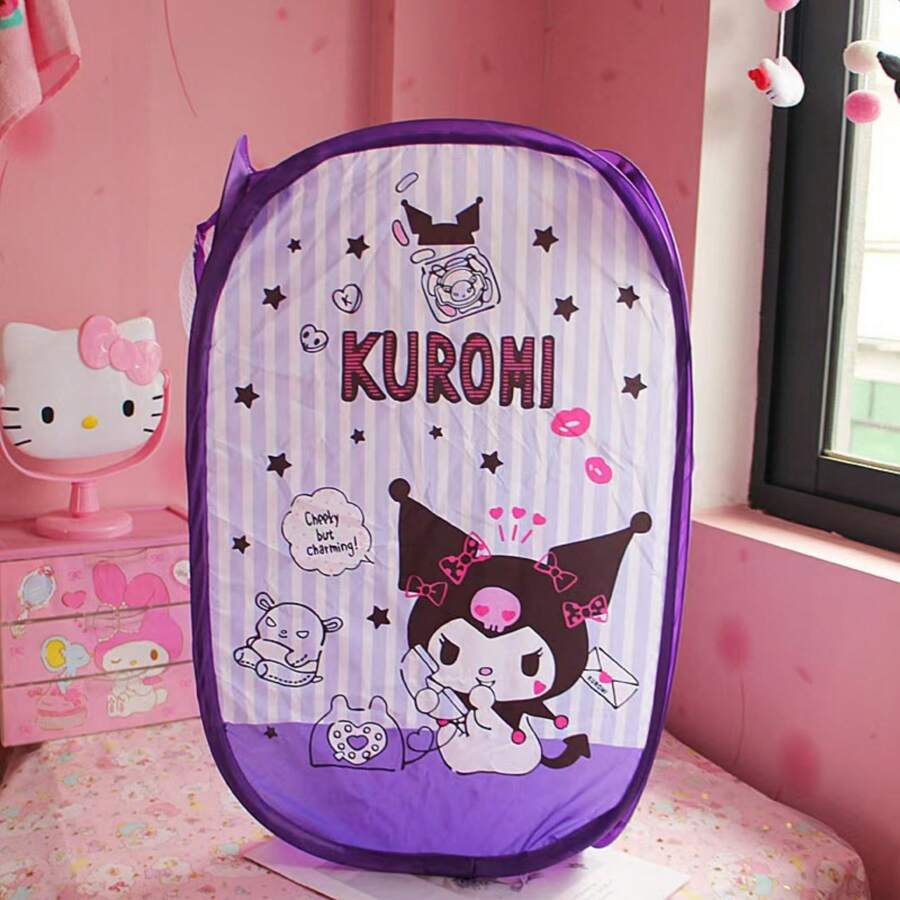1pc Sanrio Kawaii Foldable Storage Bag, Hello Kitty Or Kuromi Design Laundry Basket, Dirty Clothes Hamper - Multicolor - View 1