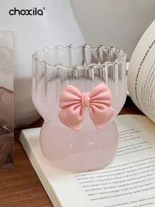 choxila 1 pieza Taza para bebida fría con lazo rosa, taza para matcha, taza de café resistente al calor, taza de vidrio de borosilicato, taza de grano vertical, taza para hacer té