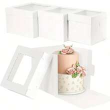 5pcs White Bakery Cake Boxes With Window, Multi-Layer Cake Boxes Set With Window, White Bakery Boxes, Large Baking Boxes, Thick & Sturdy Square Cardboard Cake Box, Cake Decorating Supplies, Cardboard Paper Take Out Containers For Gift Giving, Pastries Boxes, Birthdays, Parties, Valentine's Day, Mother's Day