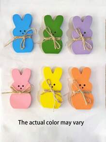 6pcs Easter Bunny Wooden Sign, Freestanding Rabbit Shape Tabletop Decoration For Spring Birthday, Home Office, Gift - Multicolor - View 6