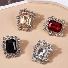 6 Peças Botões de Vidro de Cristal Retangulares, Botões de Strass de Alta Qualidade Adequados para Casacos de Lã, Cardigãs, Casacos de Pele, Decoração Feita à Mão de Liga Metálica