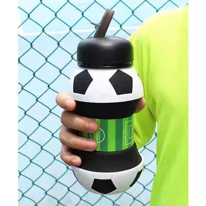1pc Collapsible 550ml/18.6oz World Cup Soccer Water Bottle, Portable Leak-Proof With Straw Cup, Suitable For Outdoor Sports, Camping, Gym, Travel, School