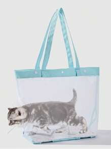 Torba transportowa z siatki dla zwierząt, przezroczysta torba z nylonu dla kotów/psów, przenośny składany ręczny transporter dla zwierząt