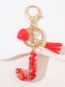 时尚红色首字母钥匙扣 A-Z 英文字母钥匙扣爱心流苏挂饰 女士背包手提包装饰 情人节圣诞礼物创意