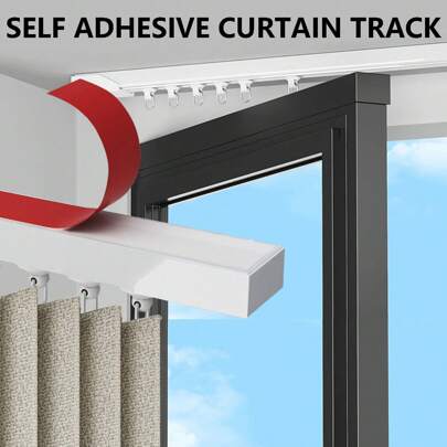 1 Set selbstklebende Decken- oder Wandvorhangschiene (mit Metall-S-Haken) - kann auf jede Länge verbunden werden, ohne Bohren oder Werkzeuge erforderlich, einfach zu installieren, geeignet für Badezimmer, Duschvorhang, Fenster, Schränke, Schränke und Raumteiler Wohndekoration Badezimmer Herbstdekoration Badezimmerzubehör Schulanfang