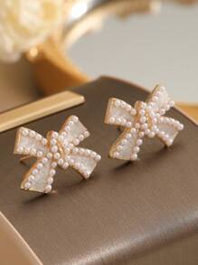 Conjunto de 1 peça/3 peças de colar e brincos de laço de pérola falsa requintados, especialmente projetados para mulheres, um presente ideal para namorada no dia dos namorados, mãe, mãe, dia das mães, presente