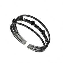 1pc Minimalist Open-Ended Rhinestone & Zirconia Threeline Black Bracelet, Suitable For Women's Daily Wear - Black - View 4