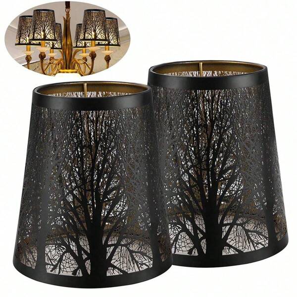 1 pezzo / 2 pezzi Paralume metallico con interno dorato e esterno nero, con motivo a foglie intagliate e a tema forestale, adatto per lampada da tavolo, lampada da terra, lampadario, lampada a candela, lampada da parete, attacco E27 e paralume a molletta