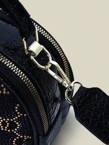 2025 Spring New Fashionable Versatile Handbag, Retro Style Shoulder Bag With Double Zipper, Simple Crossbody Round Bag - Black - View 8