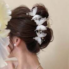 1pc Elegant Pearl Butterfly Hair Clip, Versatile Updo Hair Accessory For Women - White - View 1