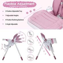 Broadfashion High Chair For Babies & Toddlers, Foldable Highchair With Adjustable Backrest/Seat Height, Double Removable Tray, PU Cushion - 紫色 - 查看 4