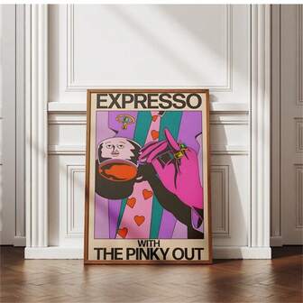 1pc Expresso With The Pinky Out Art Print, Quirky Coffee Poster, Surreal Pop Art Wall Decor, Funny Retro Artwork Posters Canvas Painting Art Room Home Decoration Unframed