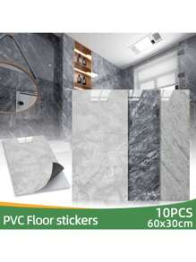 10 piezas de calcomanías autoadhesivas de pared de imitación de mármol de PVC, resistentes al agua, para decoración de baño, de 60*30cm, para decoración del hogar, la habitación, la sala de estar, arte de pared, papel tapiz - Multicolor - Ver 1