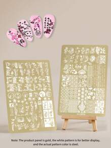 最新美甲设计印刷板，包括蕾丝、蝴蝶、玫瑰花、丝带、领结、蛇格图案美甲印花模板、不锈钢美甲印花板、中国风竹花印花 - 彩色 - 查看 5