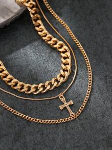 3pcs/Set Ascension Day Elegant Luxury Cubic Zirconia Cross Pendant Necklace For Women - Vàng - Xem 2