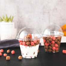 100/60/40个装 250毫升/9盎司透明塑料杯，带圆顶盖，甜点杯，一次性纸杯蛋糕杯，派对杯，饮料塑料杯，纸质纸杯蛋糕衬垫，适合派对和日常使用 - 透明 - 查看 9