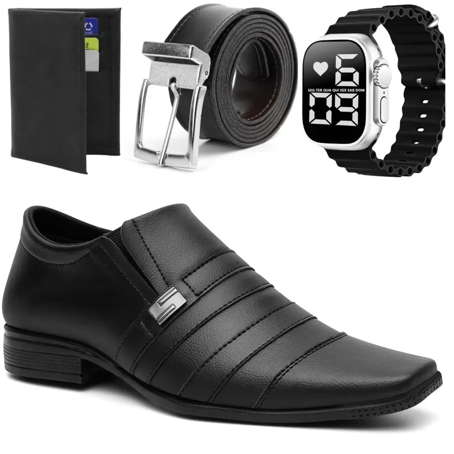 Men's Comfort Dress Shoe Kit With Wallet, Belt And Watch - Black - View 1