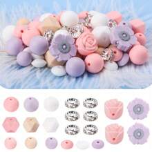 8/30/71pcs Exquisite 3D Floral Silicone Focal Beads Set - With Roses, Poppies, Round & Hexagonal, 1.0 - 2.0mm Delicate Size, Ideal For DIY Jewelry, Creative Necklaces, Bracelets, Pen & Keychain, Versatile Choice For Jewelry DIY
