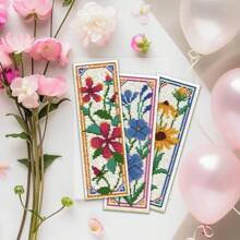 Kit de arte faça você mesmo com 6 peças/conjunto de marcadores de ponto cruz floral de desenho animado - Inclui marcadores de ponto cruz com padrão floral de tulipa e girassol - Contém 6 panos de ponto cruz impressos, linhas de bordado abundantes, ferramentas de costura (cor aleatória) e instruções em inglês - Fácil para iniciantes e amantes de artesanato - Pode ser usado como marcadores de página e decoração de casa, presentes - Multicolorido - Ver 4