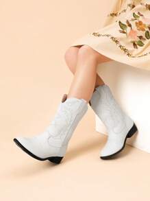 Kids Cowgirl Cowboy Western Boots Girls Mid Calf Riding Shoes Little Kid/Big Kid - White - View 4