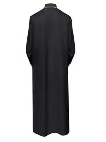Men's Black Robe With Embroidery, Casual Islamic Cloak Suitable For All Seasons, Commuter Wear - Black - View 3