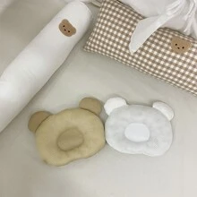1 pièce Oreiller façonnant en coton respirant en forme d'ours de dessin animé pour nouveau-nés de 0 à 12 mois, corrigeant la forme de la tête des bébés, prévenant la tête plate, adapté à une utilisation quotidienne