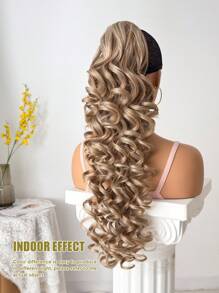 28 Inch Long Deep Wave Thermoplastic Synthetic Ponytail Hair Clip, Daily Use Heat Resistant Ponytail Hair Accessory For Women - Linen Gold - View 5