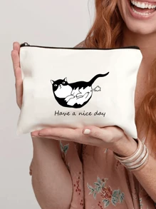 1pc Customizable, Unique, Fashionable, Minimalist, Letter Printed, Lightweight, Pouch-In-Bag, Can Fit Phone, Cosmetic Bag, Coin Purse, Clutch, Essential For Travel, Cute Letter Toiletry Bag - Beige - View 5