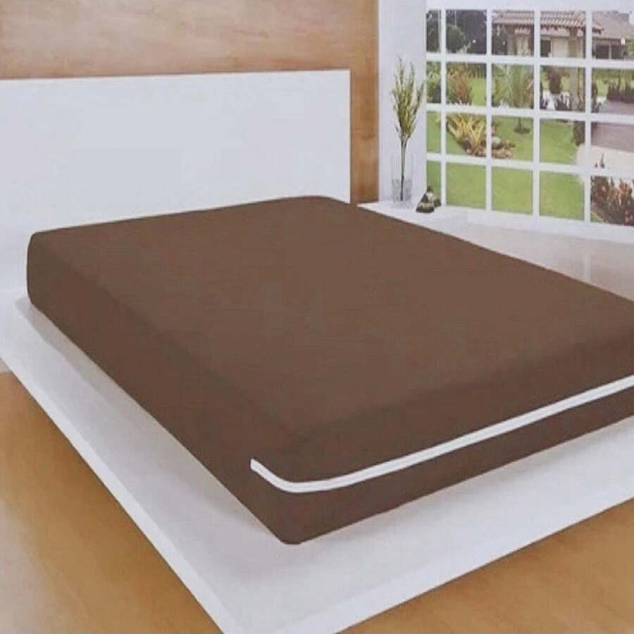 Capa De Colchão Solteiro Malha Gel Com Zíper Premium Toque Macio Várias Cores - Marrom - Visão 1