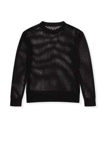Breathable Perforated Oversized Cover Up, Loose Casual Unisex Korean Style Round Neck Knitted Sweater With Long Sleeves, Unique Design, Suitable For Spring, Summer, Autumn